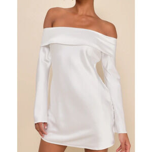 LULU'S XL Luxurious Vision White Satin Off-the-Shoulder Mini Dress NEW B13